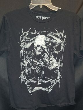 Hot Topic Black Tee with White Grim Reaper Graphic Size Mef
